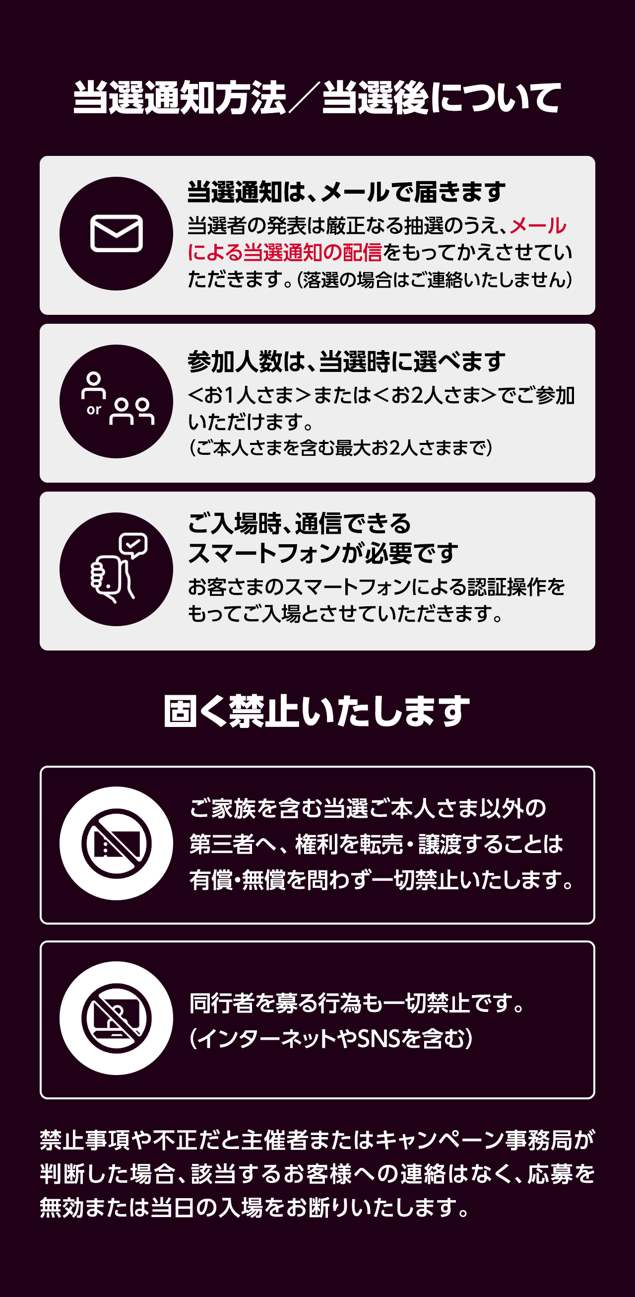 当選通知方法／当選後について